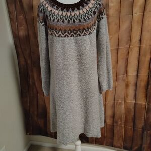 Maurices Gray Knit Midi Dress with Multicolor Fair Isle Yoke